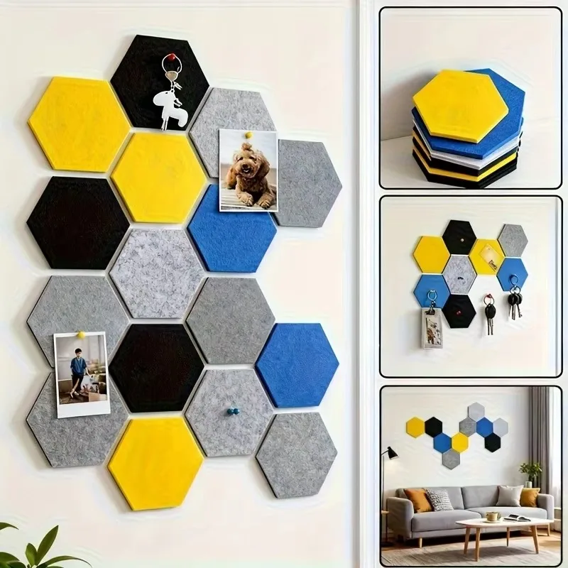 DIY Hexagon Felt Board Wall Sticker Removable Self Adhesive Decorative Message Background Board for Kids Room and Home Decor