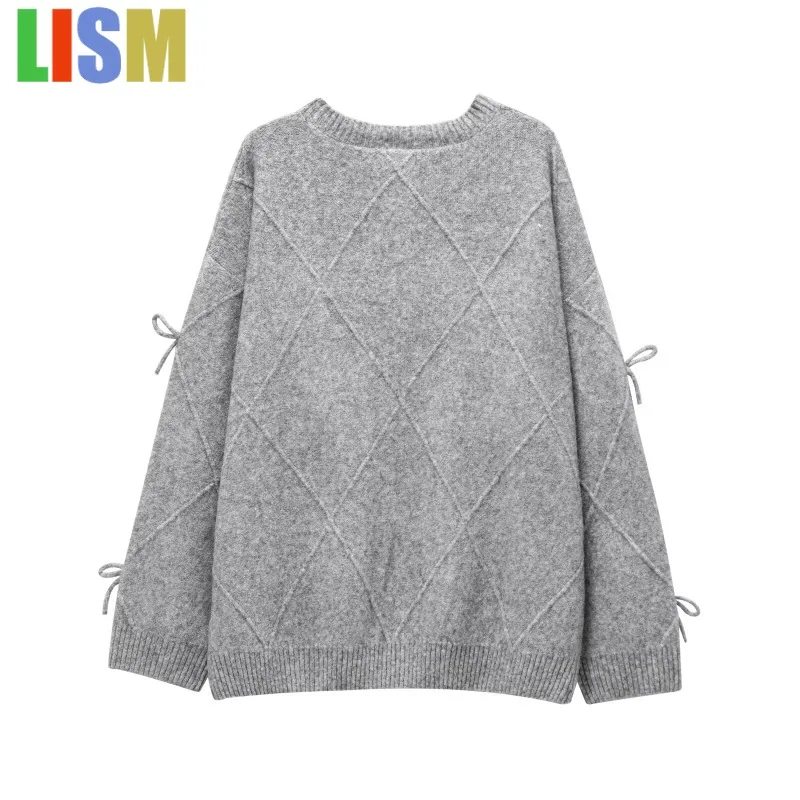 LISM bow Cozy Sweaters Prairie Chic Solid Bow Pullovers Knit Long Sleeve Pullovers Y2k Vintage Top Women's Autumn Sweater