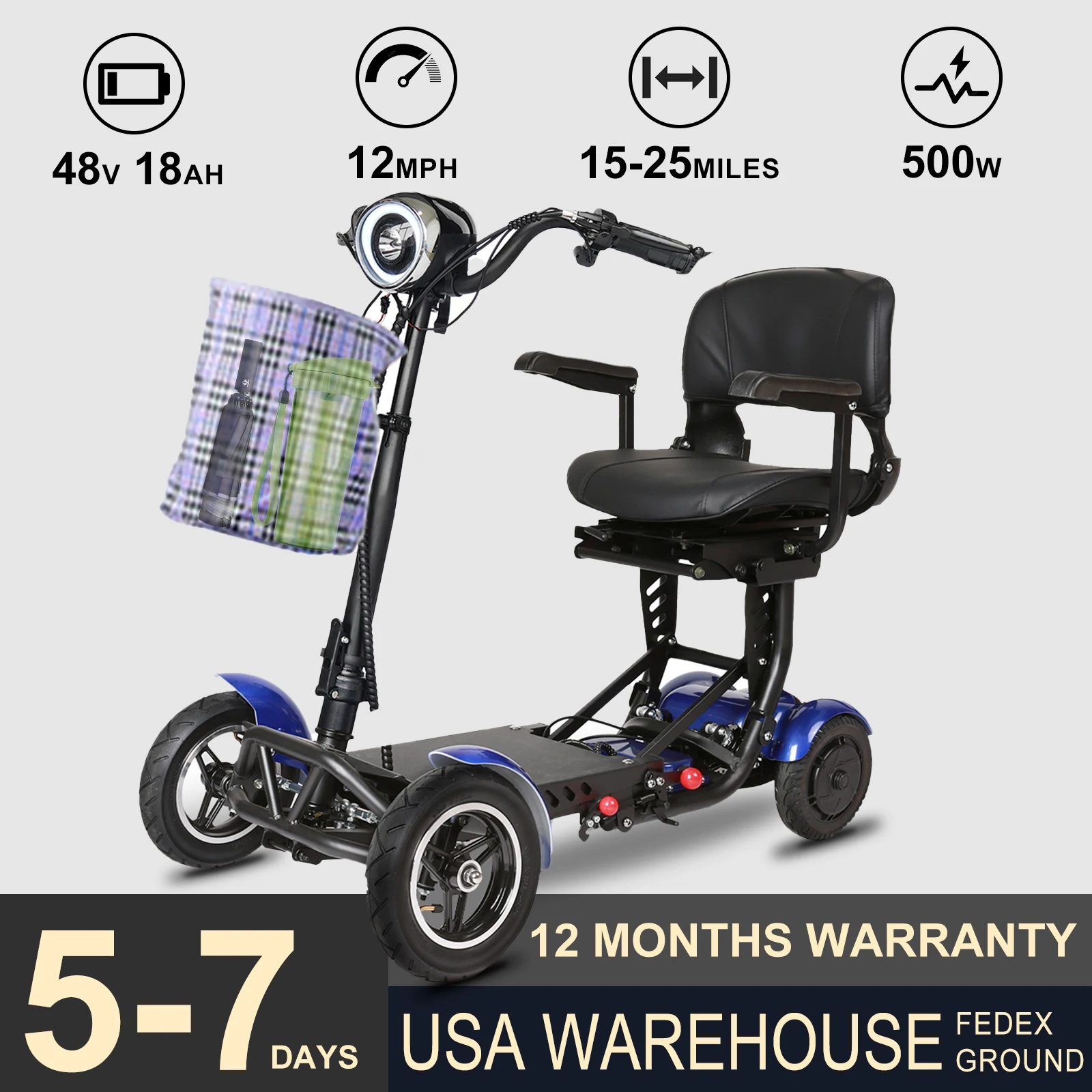 

HEZZO T2 Electric Scooter Adult 4 Wheels 250Wx2 Dual Motors Powerful Escooter with Shopping Bag Elderly person mobility scoote