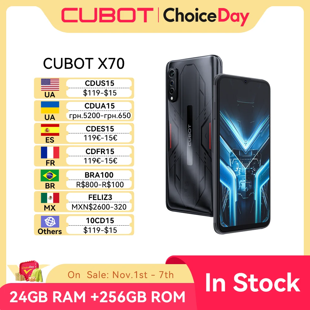 

Cubot X70, Smartphone Android 13, Helio G99, Octa-Core, 120Hz 6.583 Inch Screen, 24GB RAM(12+12GB), 256GB ROM, 100MP Camera, NFC