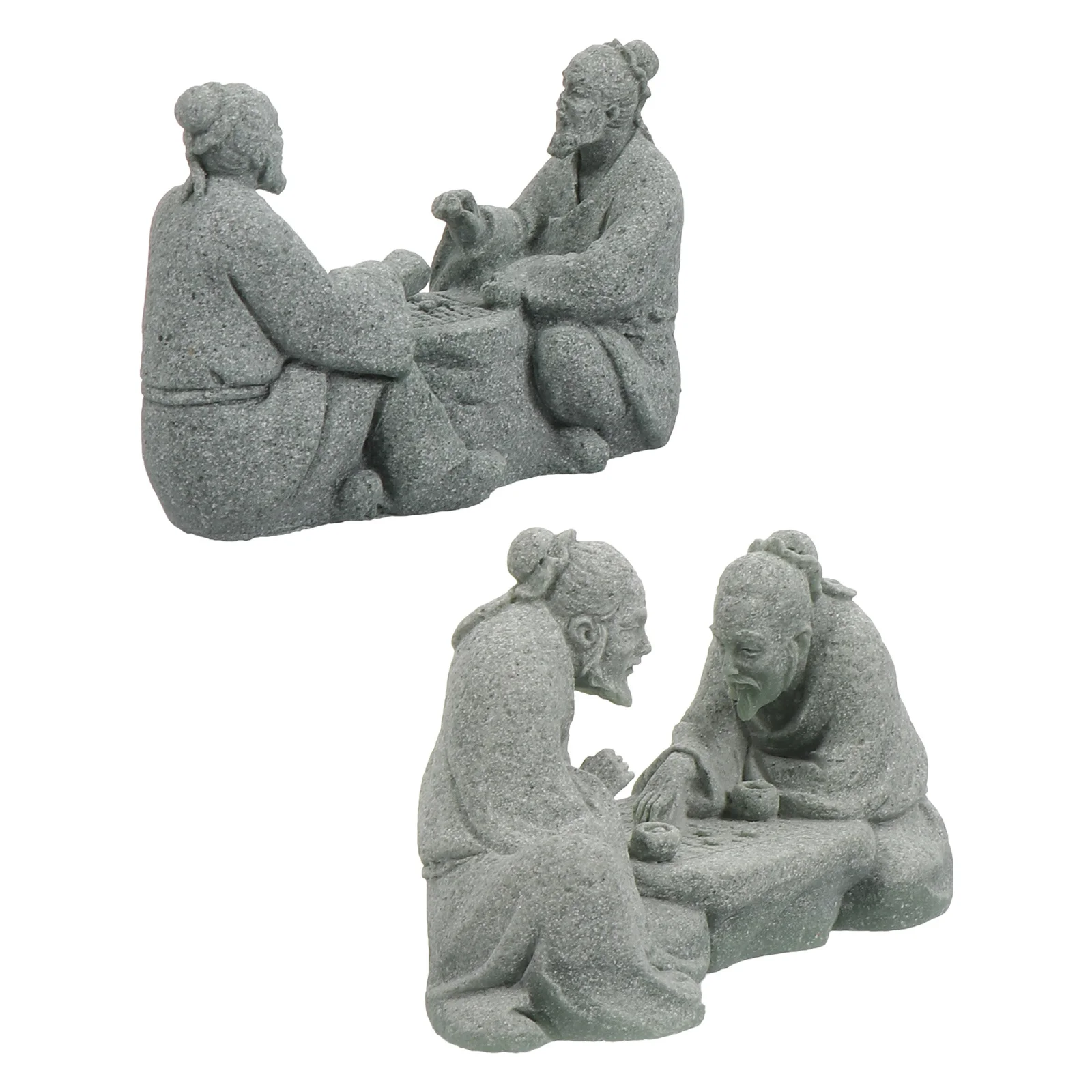 

2Pcs Old Man Playing Chess Ornament Sandstone Craft for Home Garden Landscape Zen Decor Desktop Mini Adornment