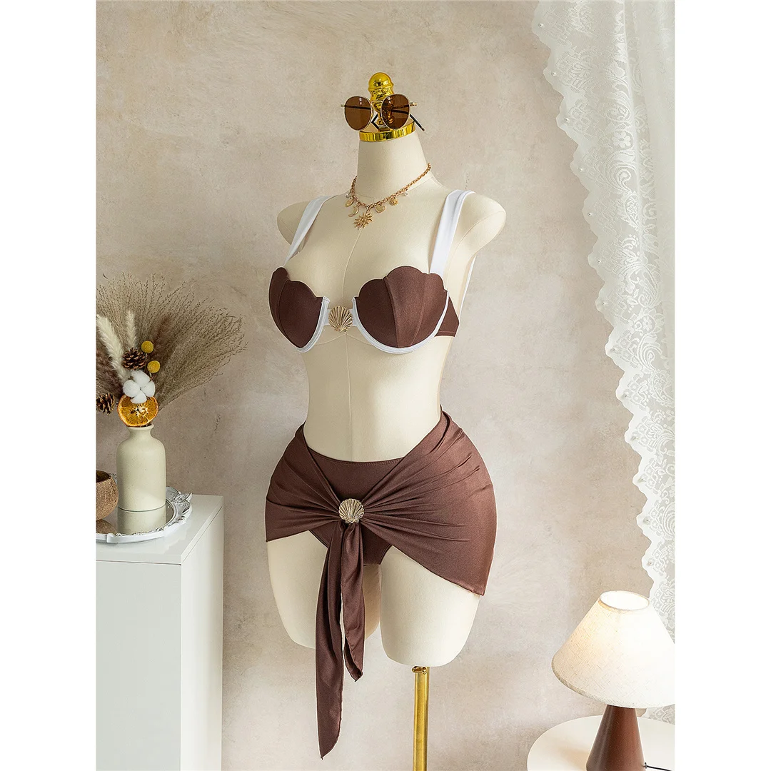 S - XL 3-teiliges Set mit Rock, Bügel-Bikini, Damen-Badeanzug, Damen-Bademode, dreiteiliges Bikini-Set, Badeanzug, Badebekleidung, Schwimmanzug V7948 – Detail 4