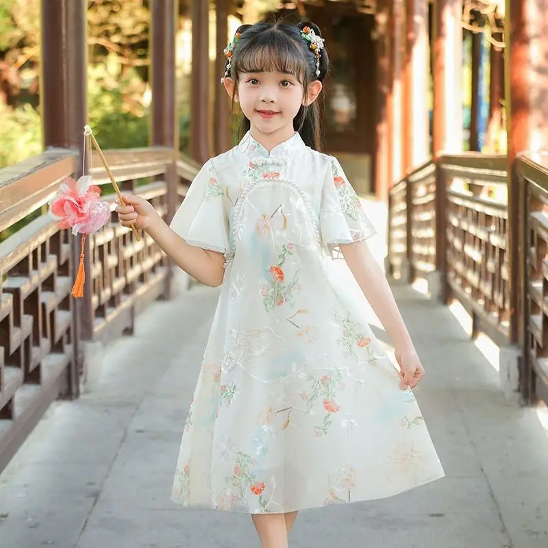 

Kids Summer Girl 4-10 Years Old Red Sleeveless Flying Sleeve Polka Dot V-neck Waist Dress Simple Temperament Fashion Daily Style