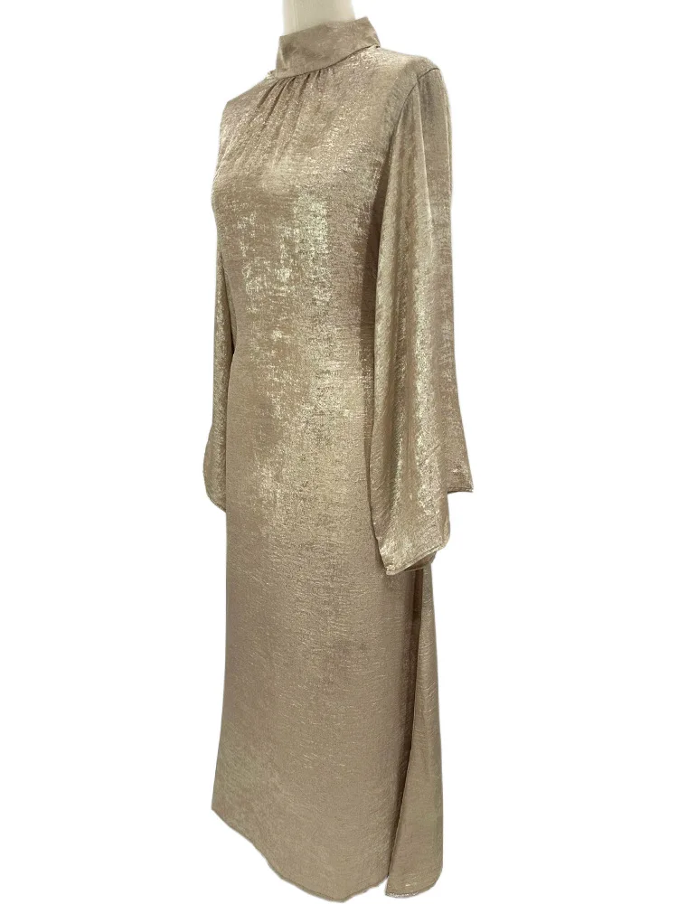 

Luxurious Abaya DubaiInspired MoroccoStyle MiddleEastern Abaya Glittering MetallicFoil SequinTrim Gown Maxi Long Evening Robe