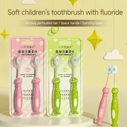 2-Piece Set of Children's Fluoride-Enriched High-Density Fine Wire Baby Toothbrushes with Soft Bristles and Standing Suction Cup