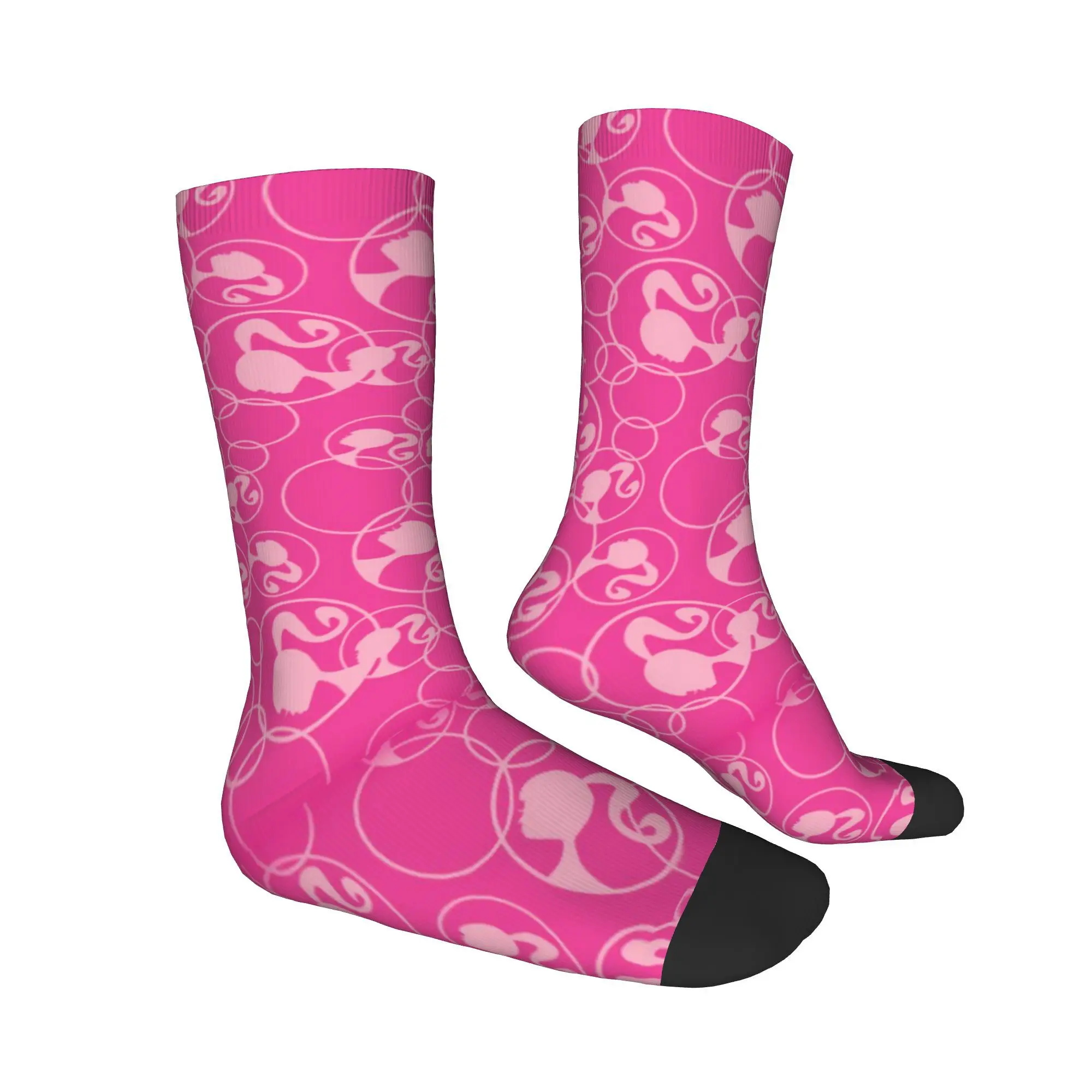 Niestandardowe różowe skarpetki męskie Barbies Head Crew Socks Unisex Cute 3D Printed Dress Socks