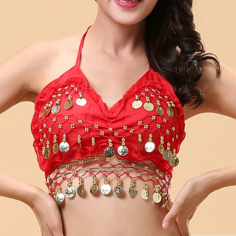 Indian Belly Dance Tops Beaded Clubwear with Coins Women Performance Dancing Sexy Bandage Bras Sequin Fringe Bustier Club Show