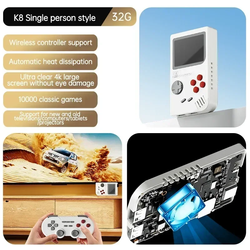 K8 Open Source 4k Tv Game Console Single System Psp Simulator 3d Large-scale Game Wireless Two-person Battle Nostalgic Handheld.