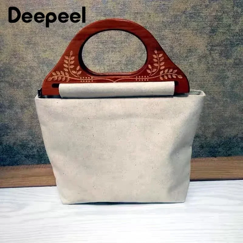 2Pcs 25cm Embossed Wooden Bags Handle Purse Frame Handbag WovenBag Kiss Clasp DIY Sewing Brackets for Making Bag Accessories