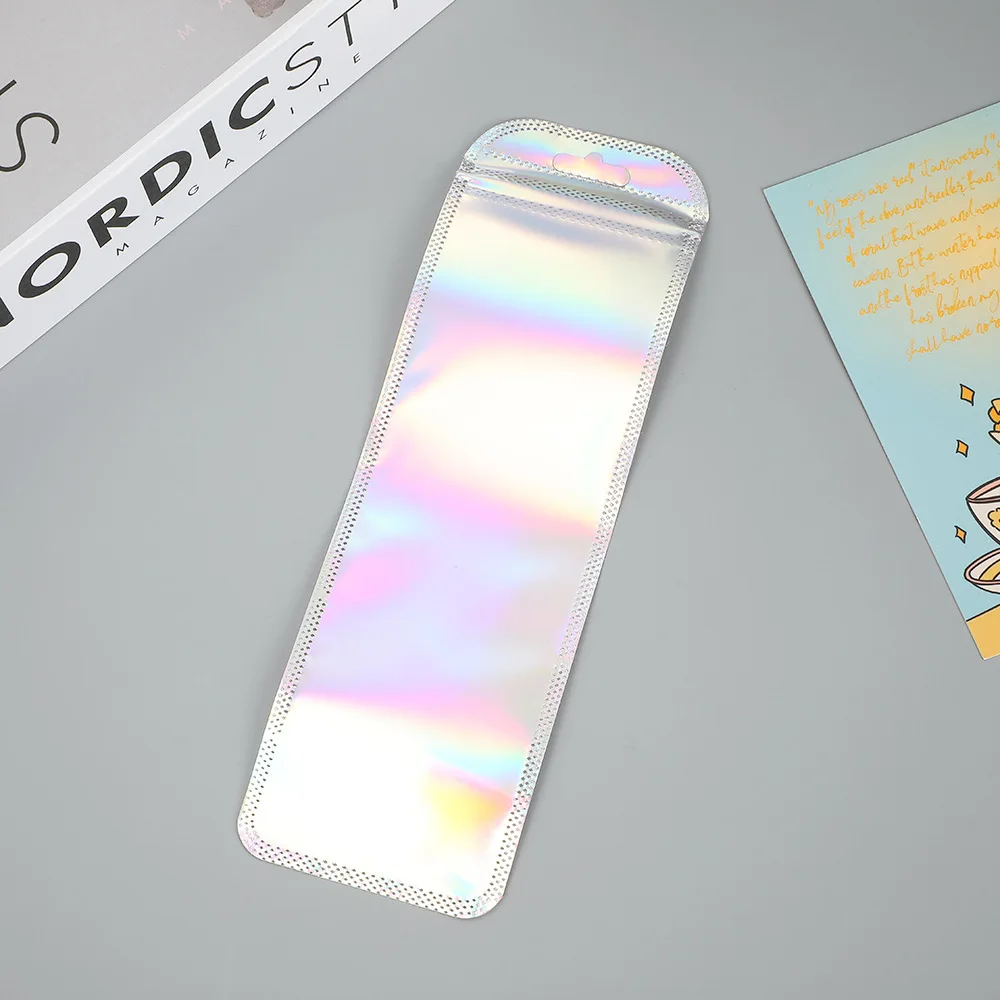 50 قطعة أكياس التعبئة والتغليف المجسم الطويلة زيبلوك الليزر ختم الحقيبة للحزب مسمار رمش لصالح تخزين المواد الغذائية عرض المجوهرات العرض #6