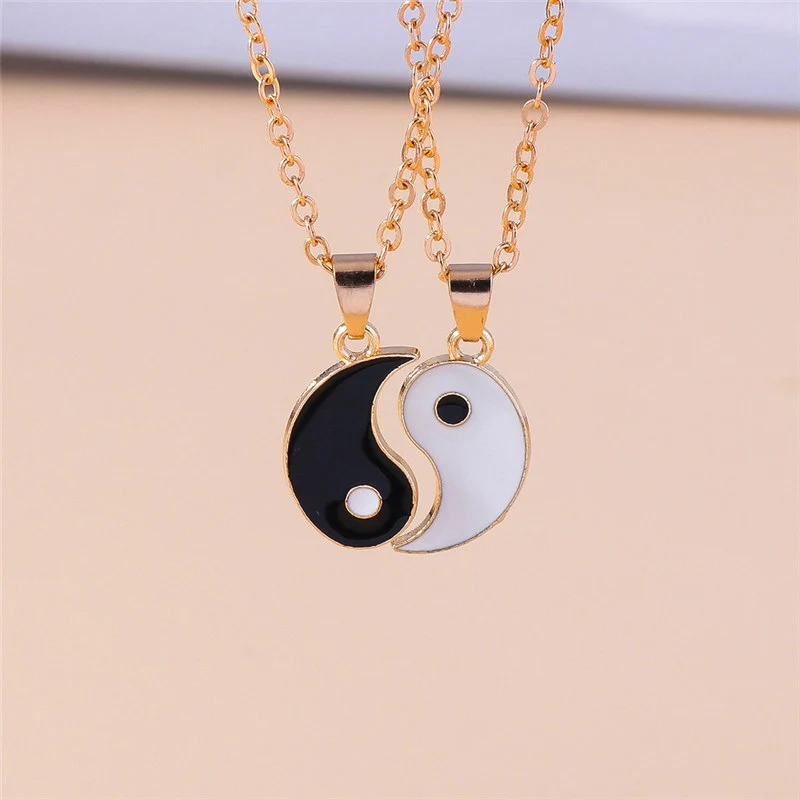 Aihua Heißer Verkauf Emaille Yin Yang Tai Chi Halskette für Frauen Männer Geburtstag Geschenk BFF Beste Freunde Paar Passenden Anhänger Halskette – Detail 2