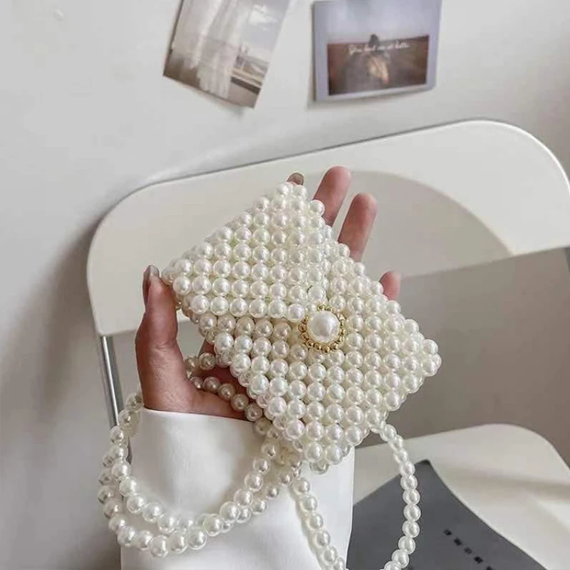 Mini Pearl Small Messenger Bag Women\'s Wild Summer Pearl Bag Handmade Beaded Bag Pearl Mobile Phone Bag Banquet Women\'s Bag