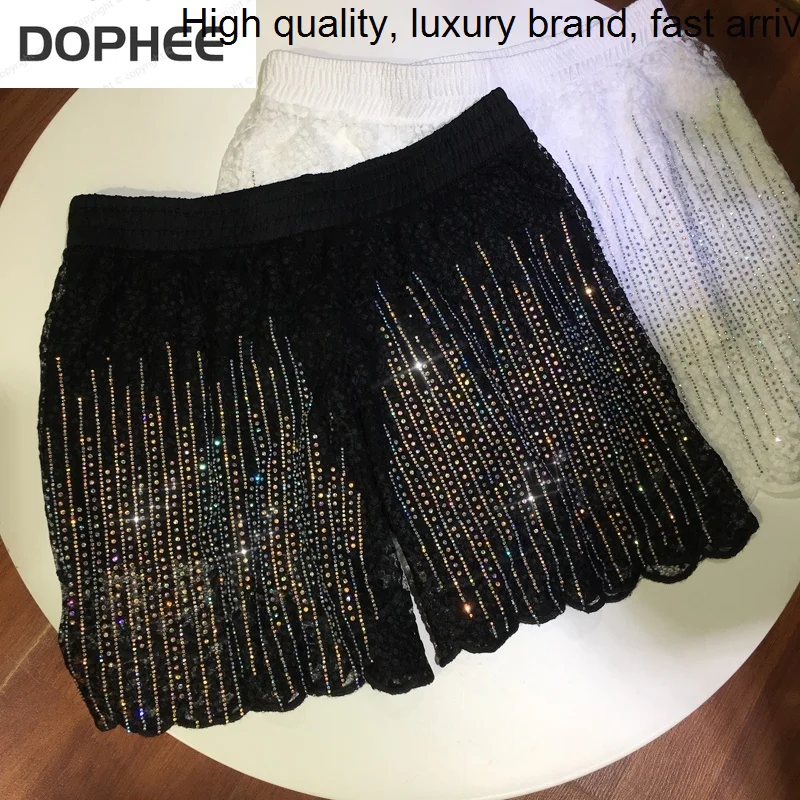 

Drill Shorts Hot Anti-glare Boxer Elastic Lace High Waist Large Size Bottoming Safety Pants for Women