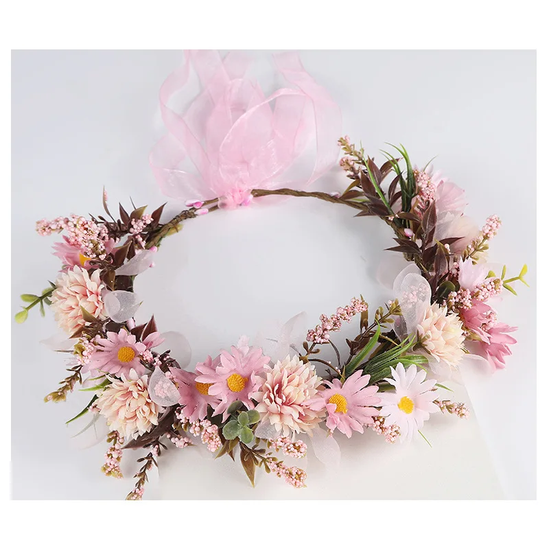 인공 꽃 땋은 화환 신부 여성 꽃 크라운 헤어 밴드 웨딩 꽃 머리띠 화환 리본 소녀 헤어 액세서리