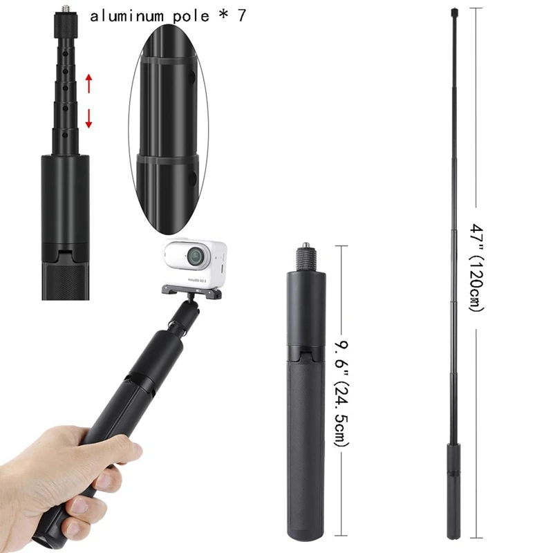 Selfie Stick Tripod 48In Extendable For Insta360 ONE X2 X3 RS For Gopro Hero 12 11 10 9 8 7 6 5 Max For DJI Action 4 3 2