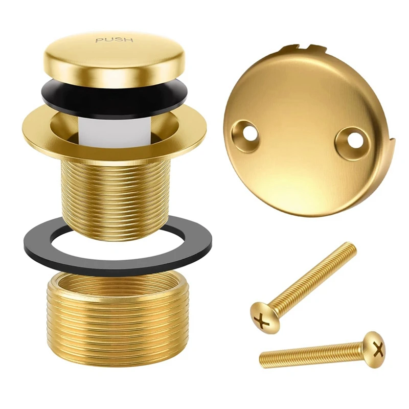 Gold Tub Drain Overflow Kit-Universal Bathtub Drain Parts With 2Hole Overflow Faceplate Set,Tip-Toe Conversion Kit