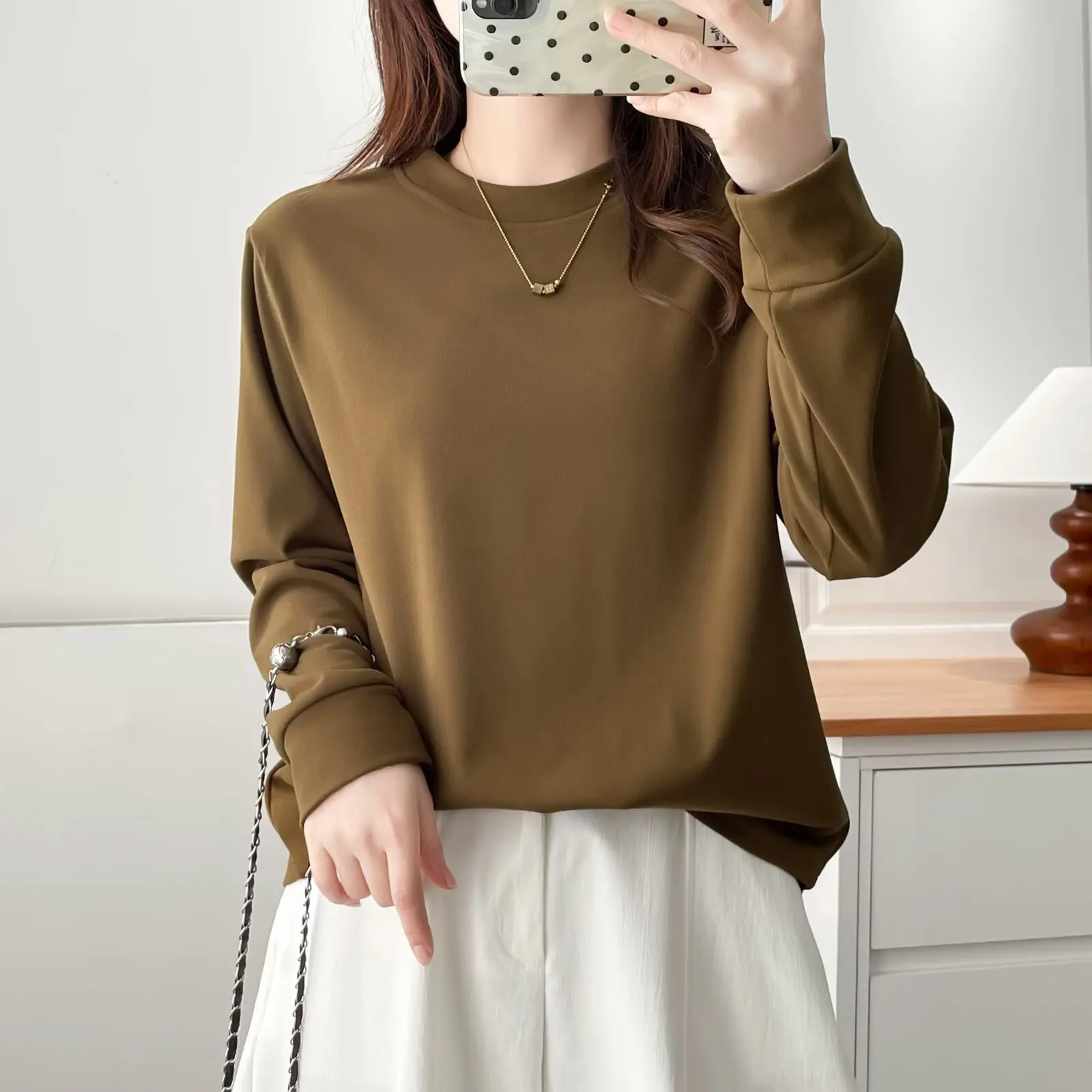 

XXXXL модная женская футболка больших размеров, новые осенне-зимние базовые стильные универсальные однотонные теплые топы с внутренней стороны 2533