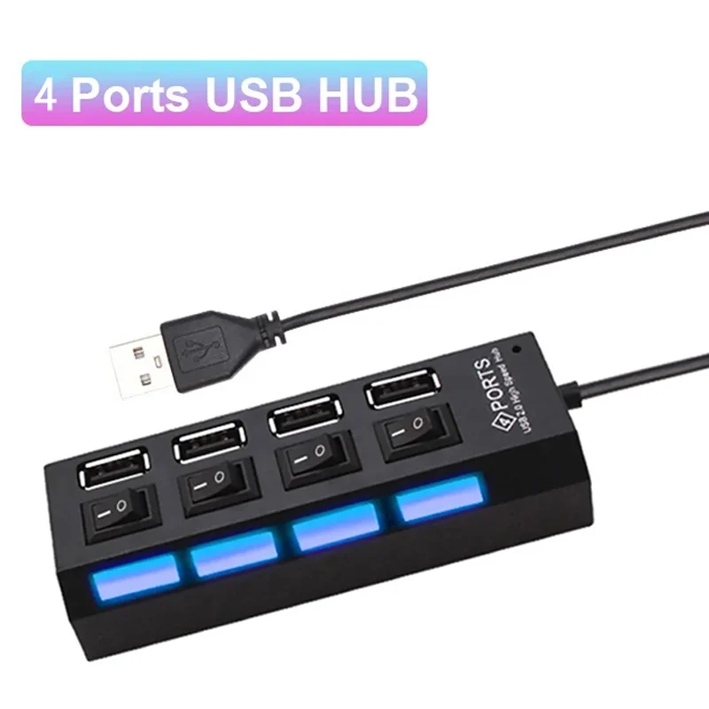 

Удлинитель USB-переключателя, 4-портовый концентратор USB 2.0, USB-удлинитель-концентратор, разветвитель USB 2.0 с переключателем включения/выключения для ПК, ноутбука, настольного компьютера