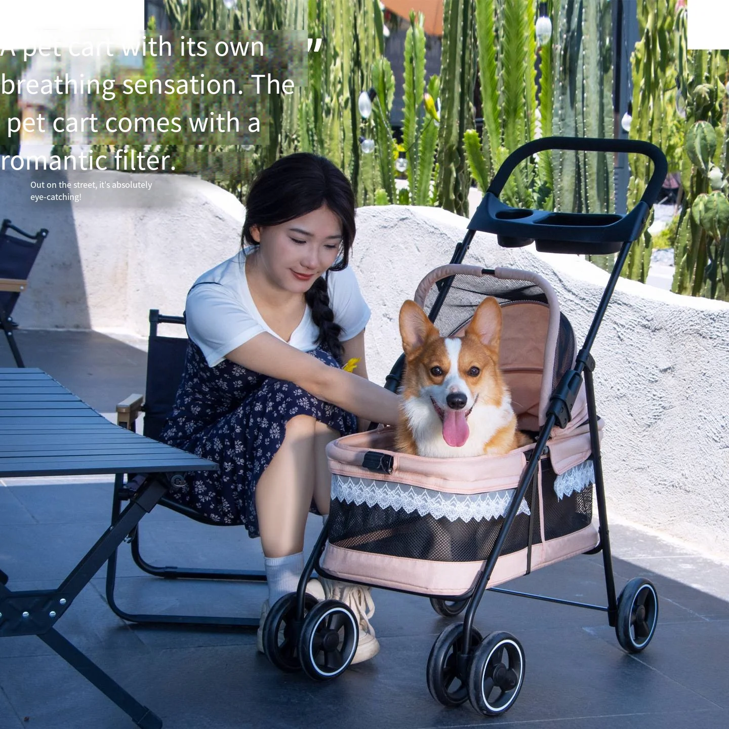 عربة أطفال دانتيل مخفية من الدانتيل للحيوانات الأليفة والقطط والكلاب عربة أطفال من الدانتيل على شكل قطة كلب تيدي عربة أطفال صغيرة خارجية خفيفة الوزن قابلة للطي وقابلة للتنفس