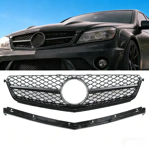 Racing Grill Front Grille For Mercedes-Benz W204 C-Class C63 AMG Only 2008-2011 Car Upper Bumper Hood Mesh Grid With Frame Bar
