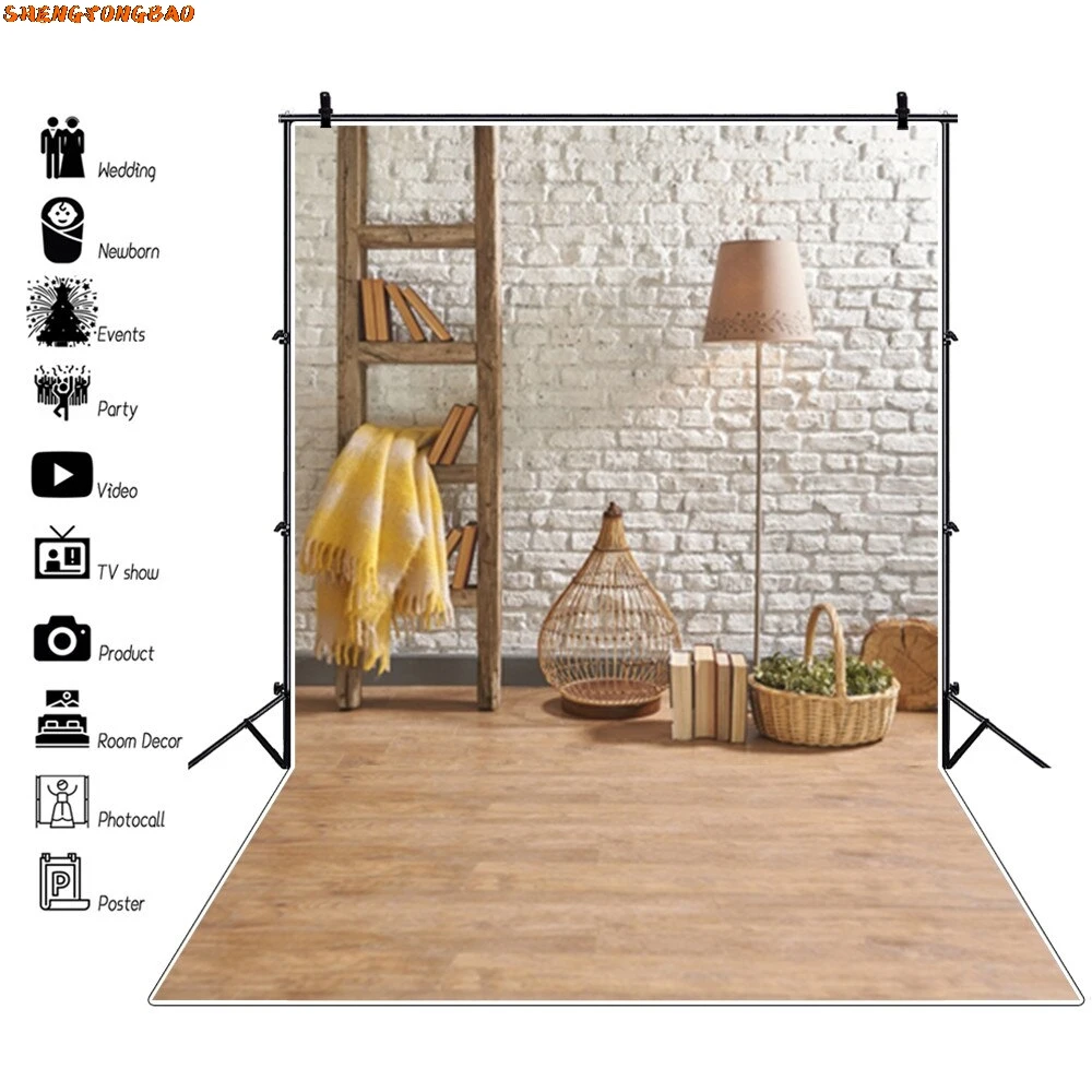 Белый кирпичная стена деревянный пол фон для фотосъемки детский питомец торт Smash портрет фотосессия фото фон