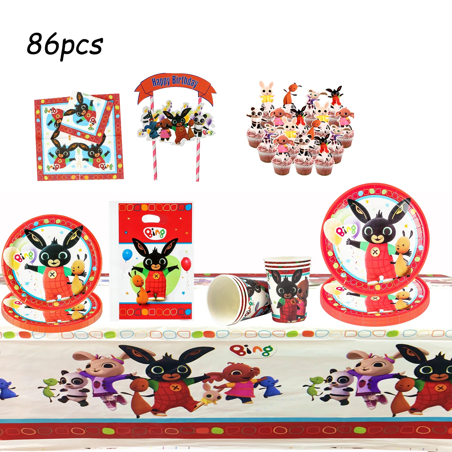 토끼 생일 파티 테마 장식 풍선 케이크 토퍼 풍선 메모장 배너 접시 컵 배경막 베이비 샤워 용품