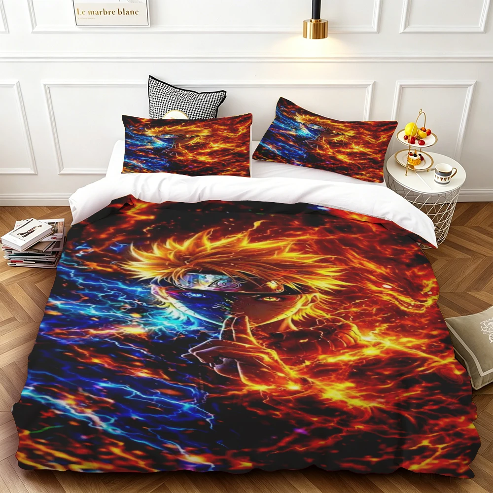 Kids Anime 3pcs Duvet Cover Naruto Bedding Set Quilt Cover Breathable and Skin-friendly Bedroom Home Dormitory Single Twin