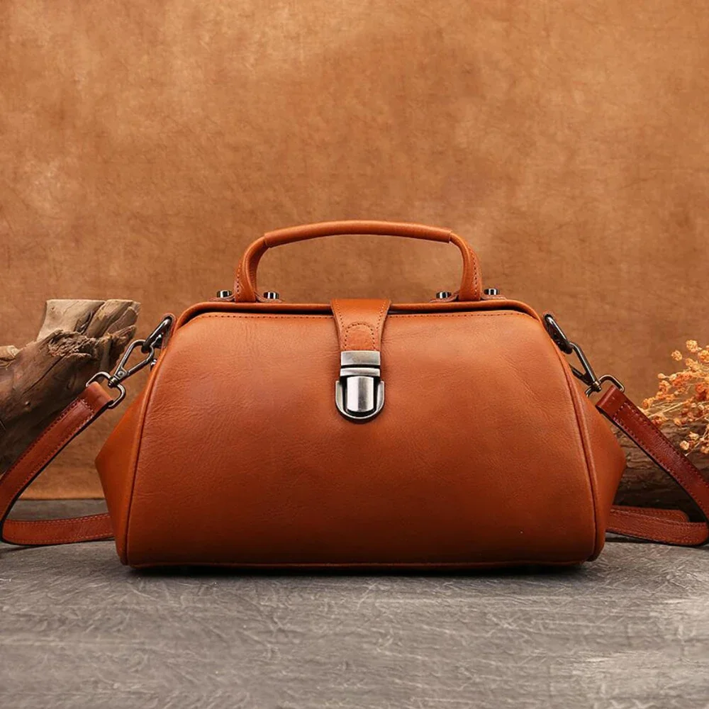 Vintage Genuine Leather Handbags Woman Multi Use Long Strap Crossbody Messenger  Bags Office Doctor Handbag Tote