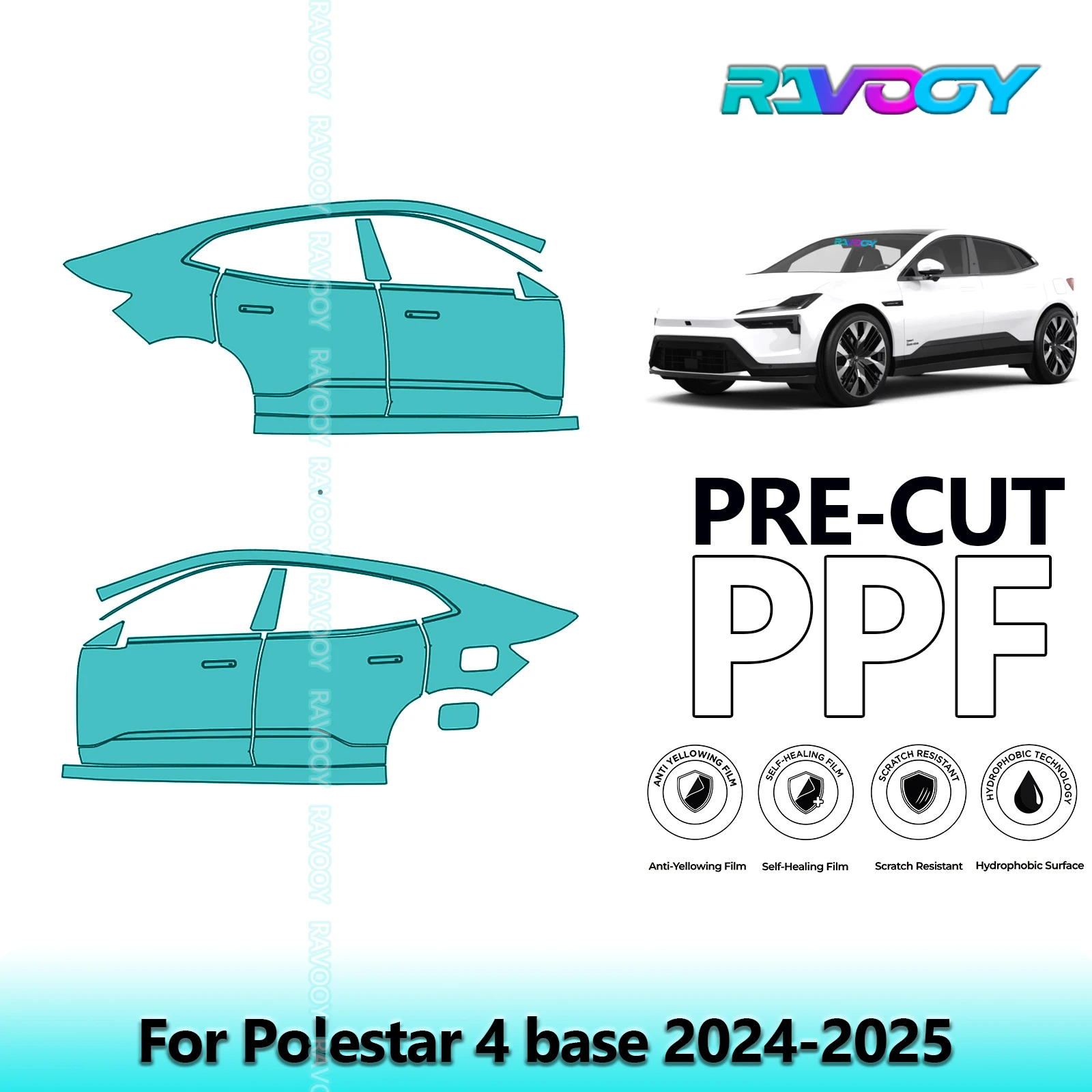 

For Polestar 4 base 2024-2025 8.5mil Clear Matte Pre-Cut PPF Door & A/B Pillar Kit TPU Paint Protection Film Set