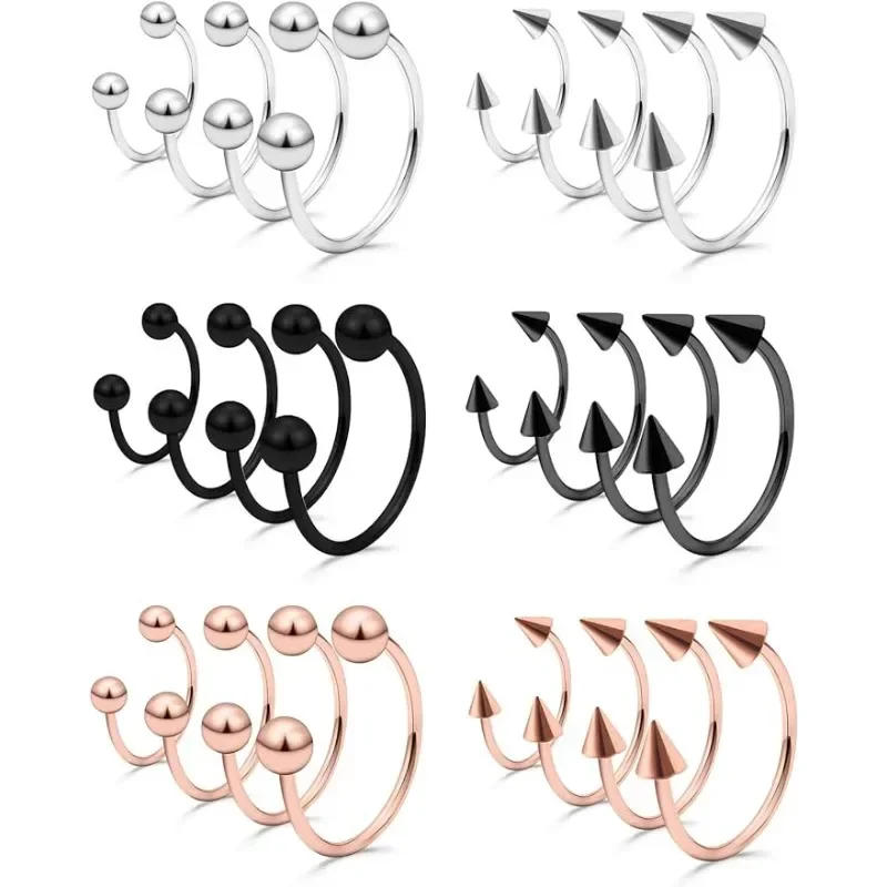 40Pcs 16G  Stainless Steel Horseshoe Nose Septum Rings Piercing Jewelry Cartilage Daith Helix Tragus Earring Hoop Lip