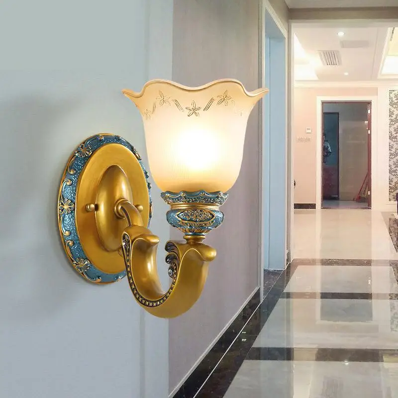 European classical up Wall Lamps Bedside glass wall lights Bedroom Retro indoor Lighting Staircase Corridor Balcony porch light