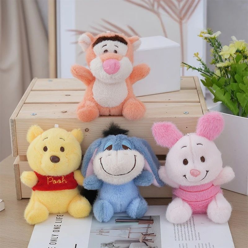 Genuíno disney winnie the pooh ímã brinquedo de pelúcia mochila pingente brinquedo macio e confortável boneca chaveiro presente aniversário brinquedo