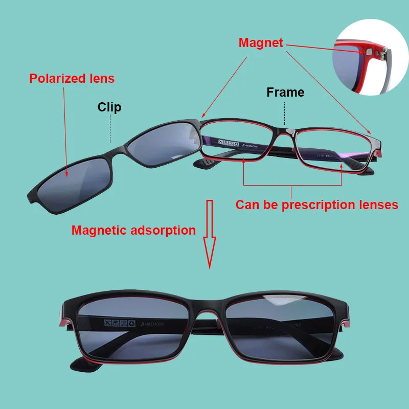 DEDING Magnetic Clip Polarized Sunglasses Branded TR90 Optical Glasses Frames For Men Functional Two-In-One Eyeglasses DD1409