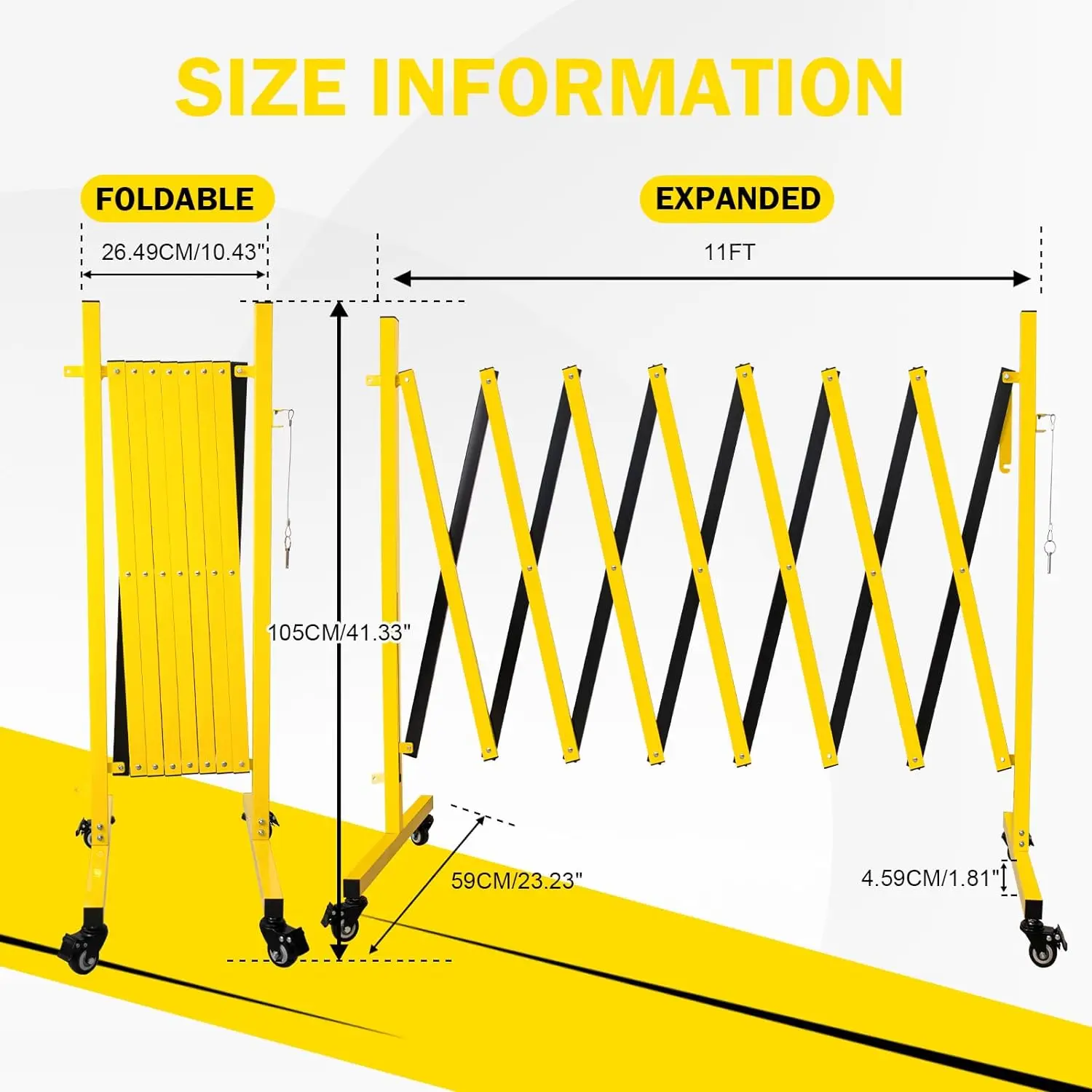 Metal Expandable Barricade, 11 Feet Retractable Fence Outdoor, Mobile Safety Barrier Gate, Easily Assembled Expanding Gate with