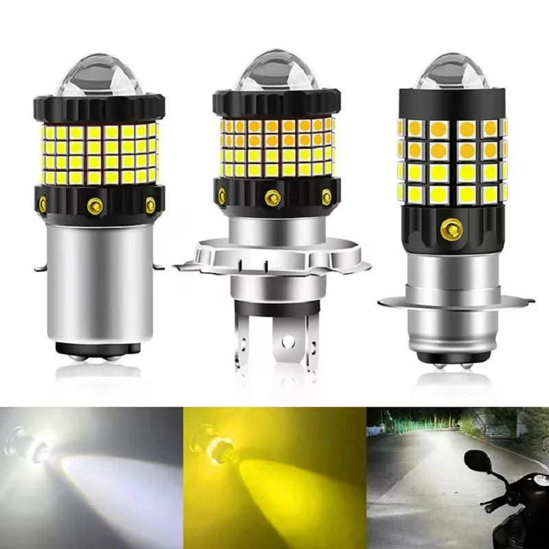 

New H4 BA20D P15D LED Moto H6 LED Motorcycle Headlight Bulbs CSP Lens White Yellow Hi Lo Lamp Scooter Accessories DC 12V