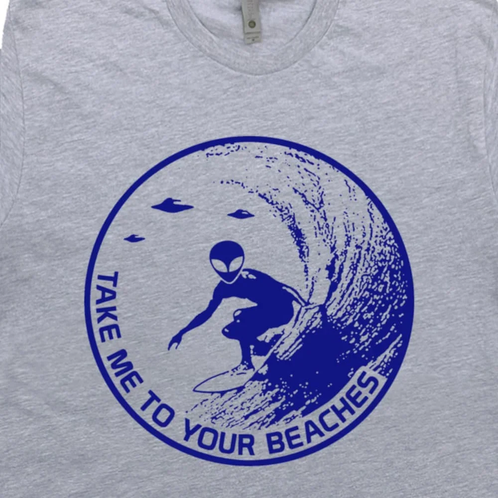 Surfing T Shirt Alien Surf Cool Surfer For Surfboard Longboard Vintage Days Of Take Me To Your Beaches