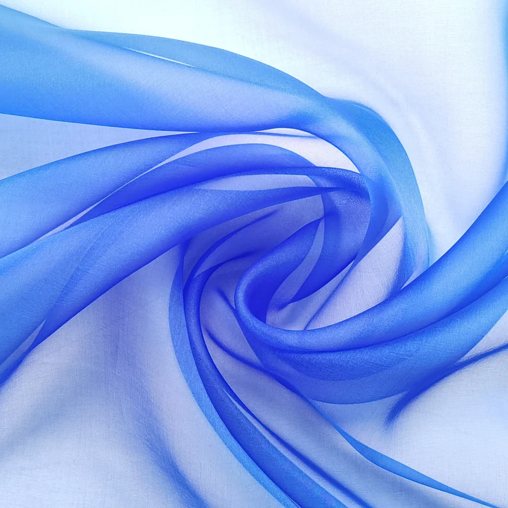 50cm*140cm Royal Blue Silk Organza Fabric Sheer Transparent Veil Yashmak Wedding Dress Silk Material