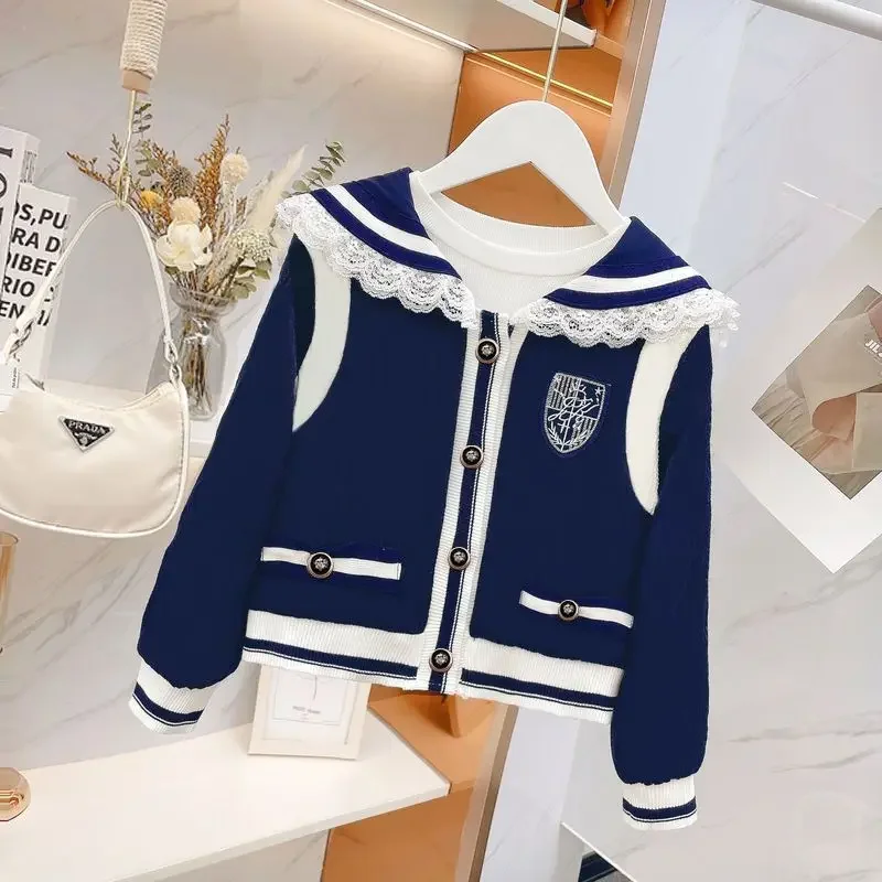 2023 Mädchen fallen Frühling Mode Mädchen Anzug koreanische Casual Sportswear Puppen kragen Mäntel Hosen Sets Teen Kinder Lounge wear Trainings anzüge