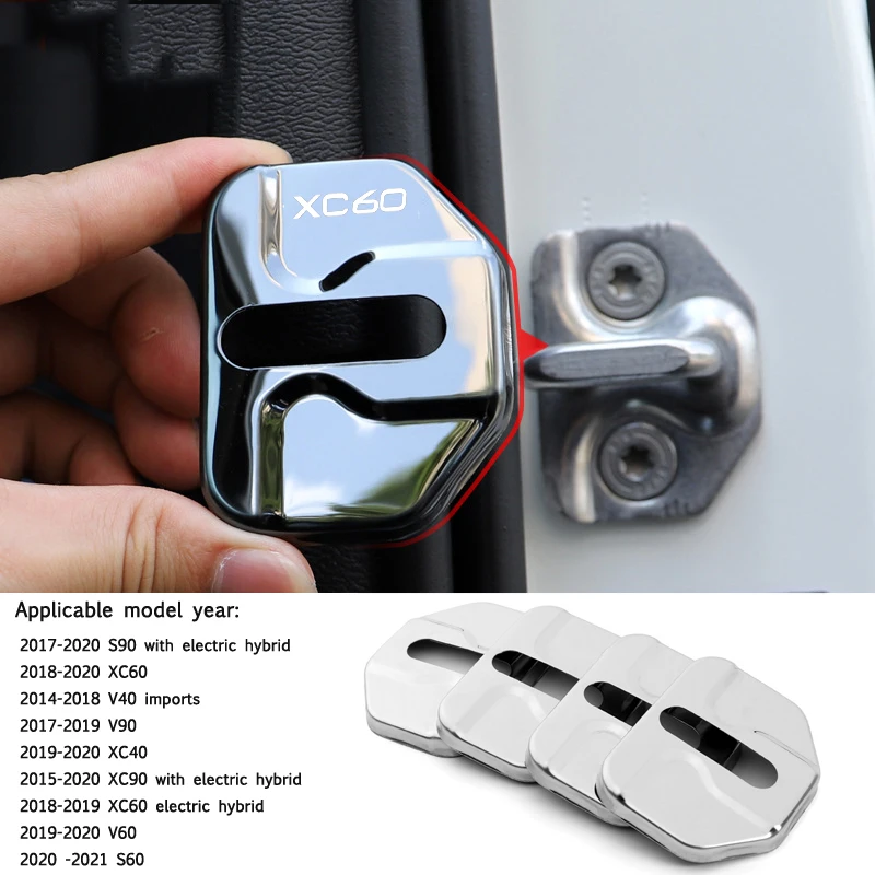 4pcs Car Door Lock Cover Emblem Protection Stickers for Volvo XC60 Logo 2018-2019 Auto Interior Decal Replacement Accessories