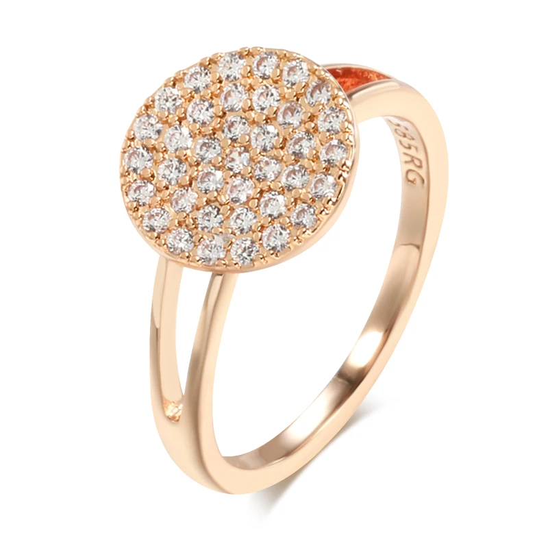 JULYDREAM Full Sparkling White Zircon Round Geometric Finger Rings for Women Wedding Accessories 585 Gold Color Trendy Jewelry