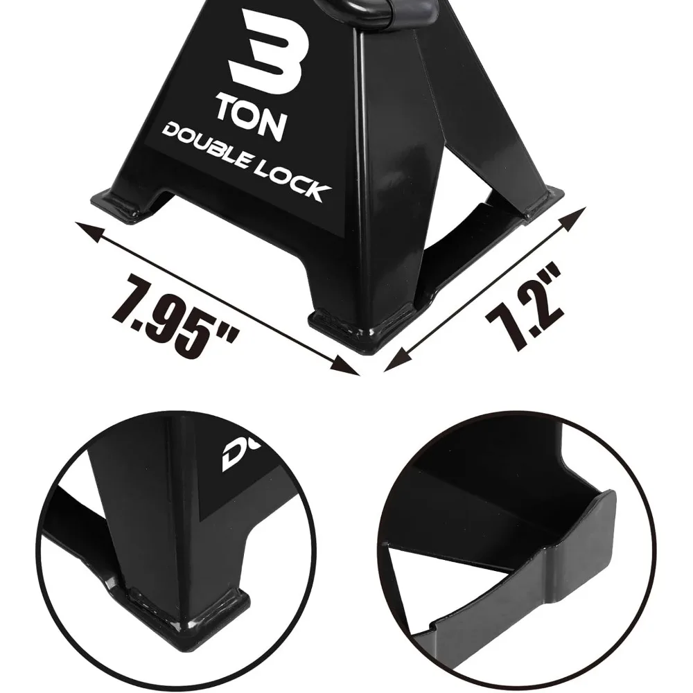 ヘビーデューティースチールジャックスタンド：ダブルロッキングピン、3トン（6,000ポンド）容量、ブラック、ペア