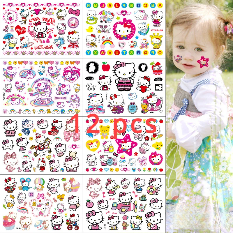 MINISO KT Kitty Cat Cartoon Tattoo Stickers Children's Tattoo Stickers Birthday Party Tattoo Stickers Disposable Water Transfer