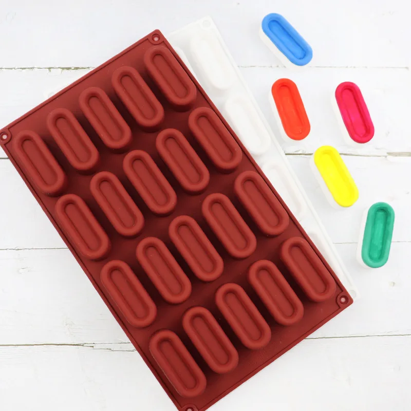 

20 Cups Long Strap Silicone Mousse Cake Candy Mould French Dessert 3D Concave Eclair Shape Pastry,Chocolate Ice Cream Soap Mold