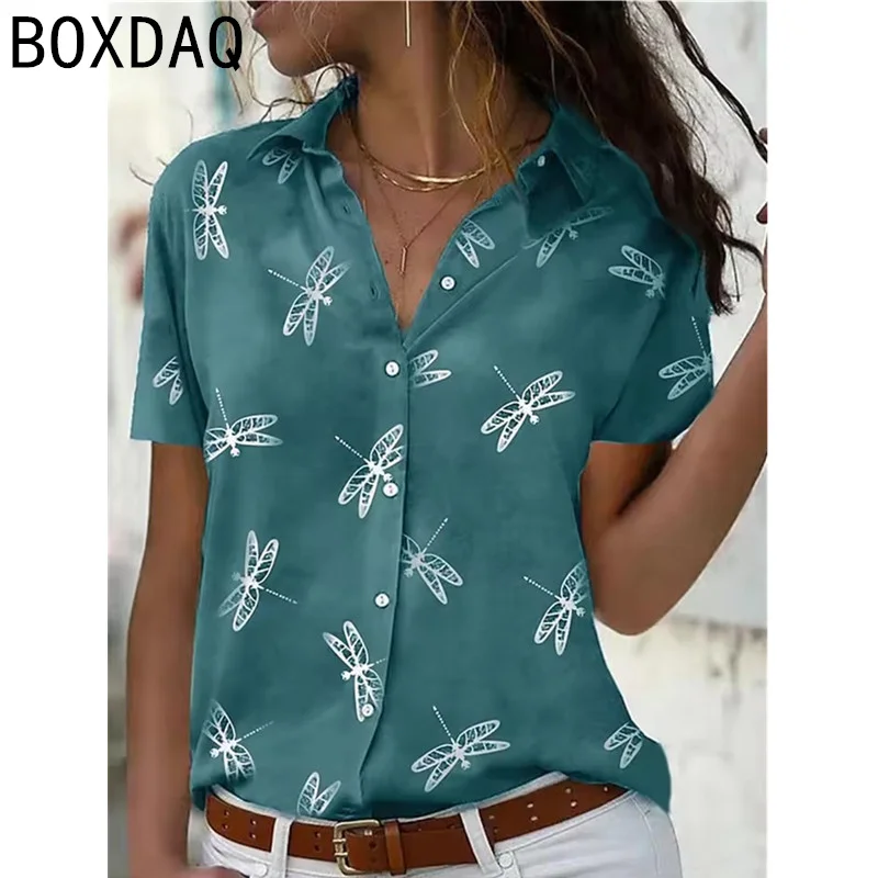 2025 Summer Chic New Women's Short-Sleeved Loose Shirts Big Size Casual Beach Shirt 3D Butterfly Flower Printed Blouses Tops - Image 3