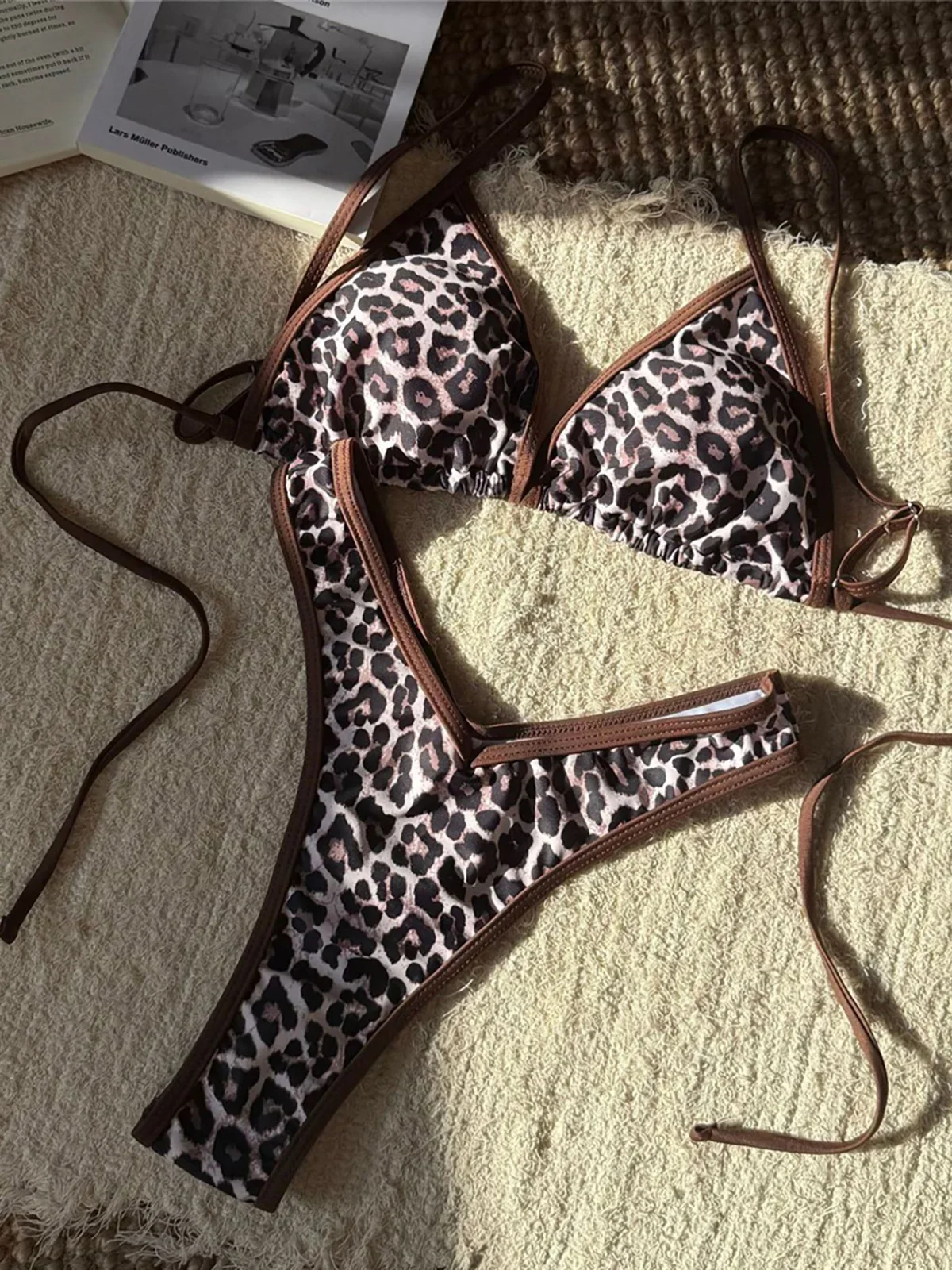 Mini Bikini brasileño con Tanga y flores de leopardo, traje de baño para mujer, traje de baño femenino, conjunto de Bikini de dos piezas, bañador, traje de baño para nadar K6286