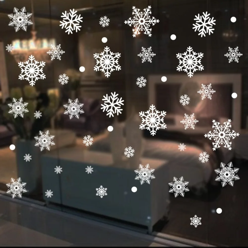 30pcs PVC Christmas Snowflakes Sticker Electrostatic Glass Clings Glass Sticker White Snowflake Wallpaper Wall Sticker New Year