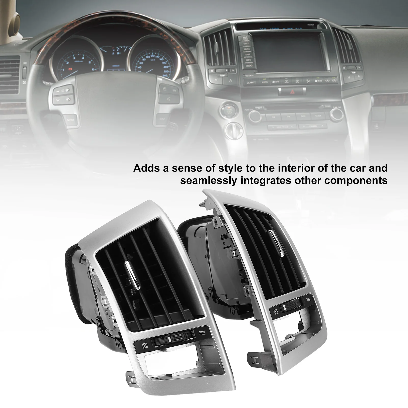 

1 Pair Center Console Air Vent Outlet Grille Improve Air Circulation Stylish Interior for Land Cruiser LC200 2008 to 2015 Silver