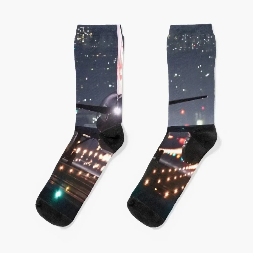 

Plane Taking Off Night Flight Socks cotton Soccer christmass gift Men's Socks Men Women's