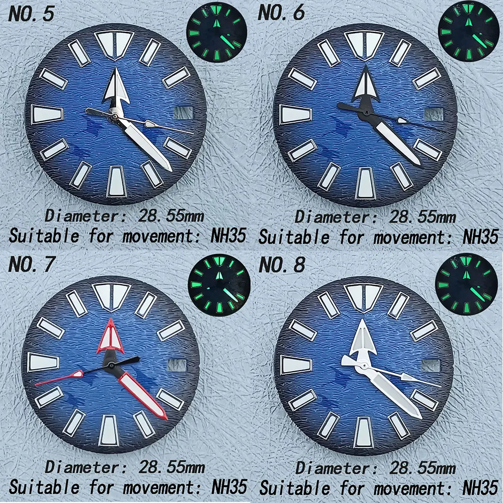 28.55mm fit nh35 nh36 movement dial with luminous needle customized logo Black white blue dial mechanical watch accessories