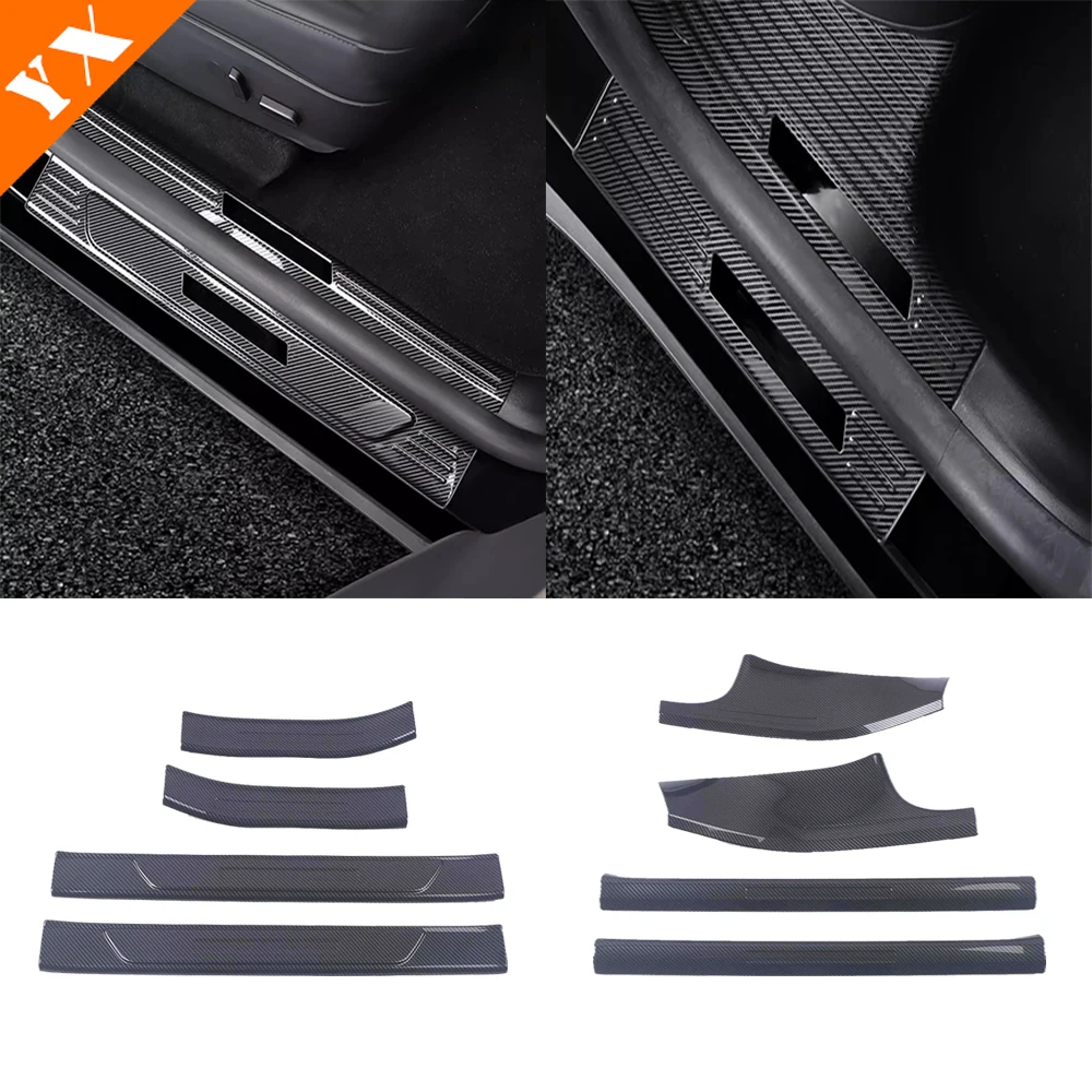 For Tesla Model Y 2021-2023 Exterior Accessories Auto Carbon Plastics Interior Door Sill Scuff Plate Welcome Pedal Cover Sticker